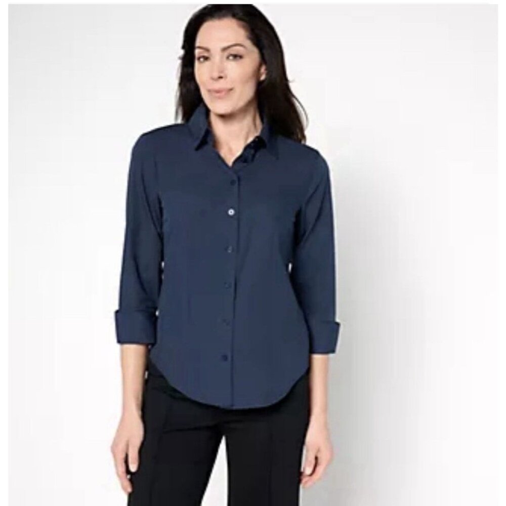 Carla Rockmore Collection The Essential Button Down Shirt Navy Size Small